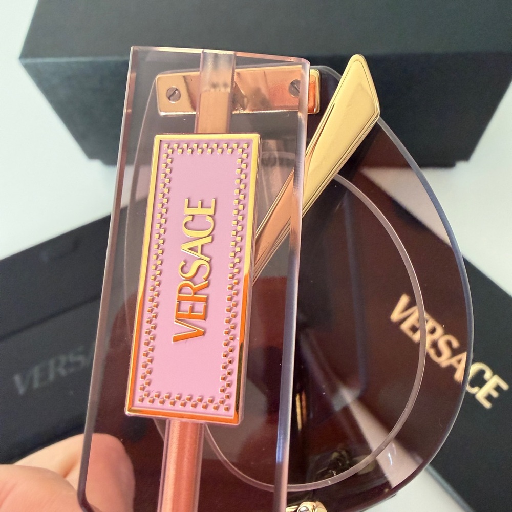 VERSACE DAMIER PLAQUE 2276 Pink Rimless Sunglass New - Picture 5 of 13